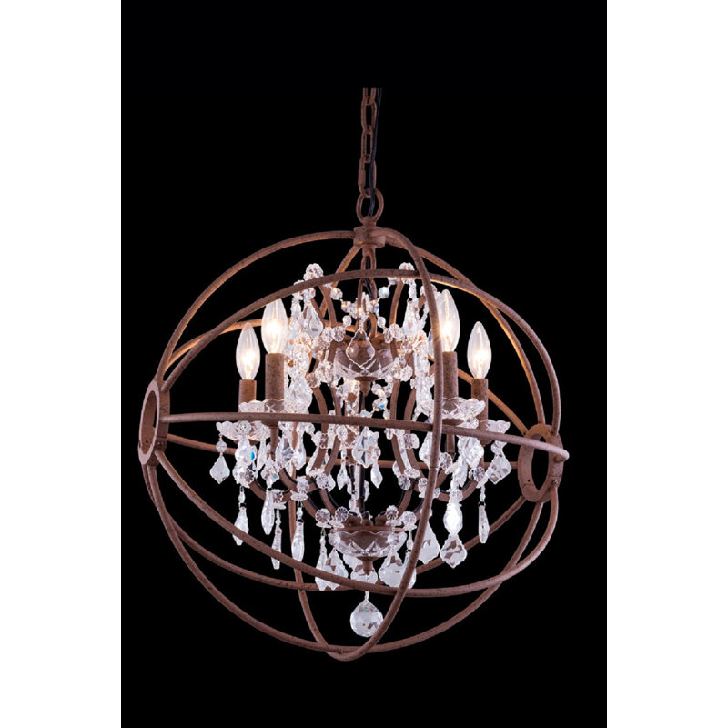 Lustre de globe terrestre unique 4 lumières Mendelson, Transparent, Or français