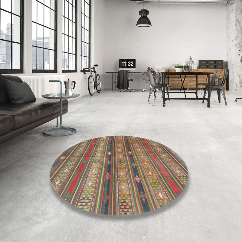 Tapis de zone brun/vert contemporain, Rond 4 pi