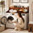 54” Washer Dryer Countertop with LED Light, Wooden Washer Dryer Topper with 2-Tier Shelves and Hanging Rod, Walnut-128907058