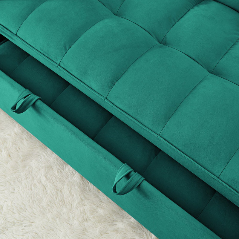 Jashlyn Velvet Convertible Loveseat,Sofa bed for Small Spaces Apartments, 31.5" H x 55" W x 35" D, Green Velvet