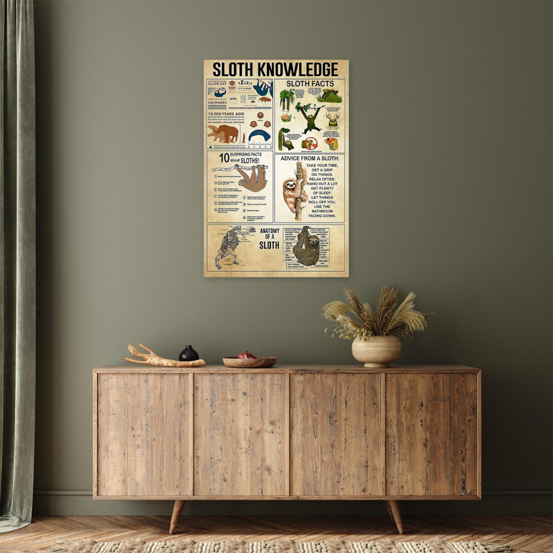 «Sloth Connaissances», reproduction d'art graphique sur toile tendue, H 14 po x l 11 po x P 1,25 po