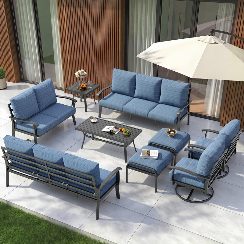 9 PCS Outdoor Metal Conversation Set For 10 Person, Blue