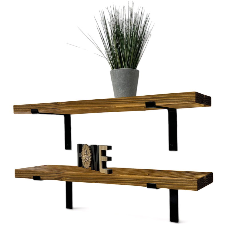 Gokmen Wood Floating Shelf, 4.5cm H x 60cm W x 22cm D, Tudor Oak