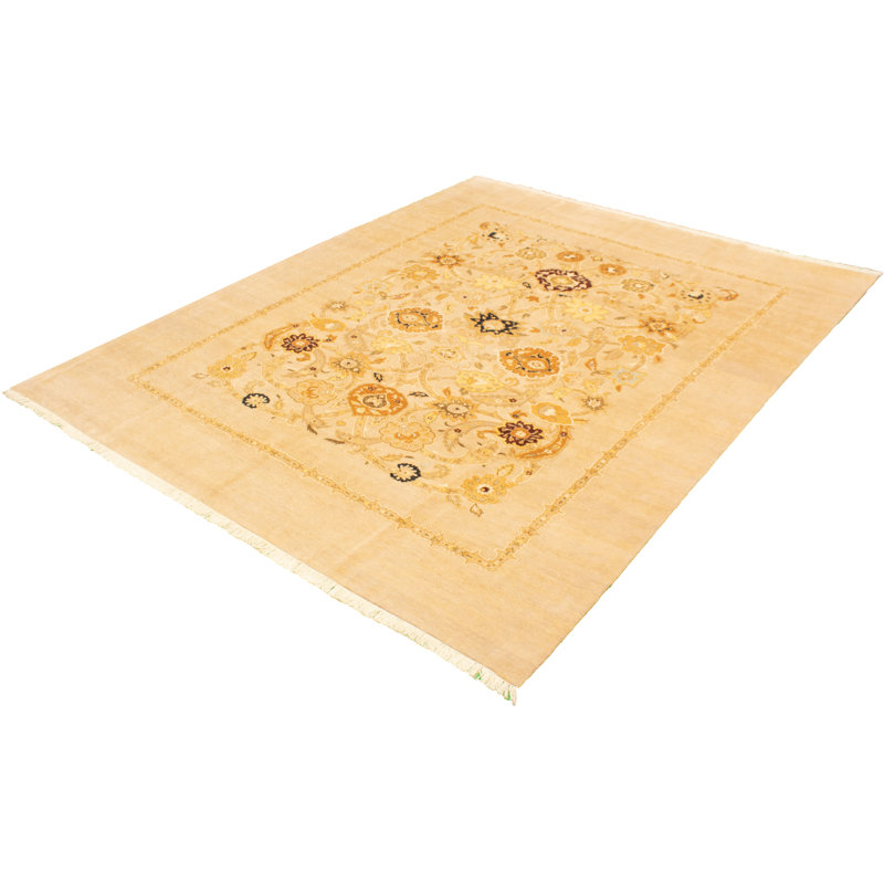 Tapis unique en laine noué à la main kaki clair nouvel âge 8 pi 10 po x 11 pi 10 po Yaak