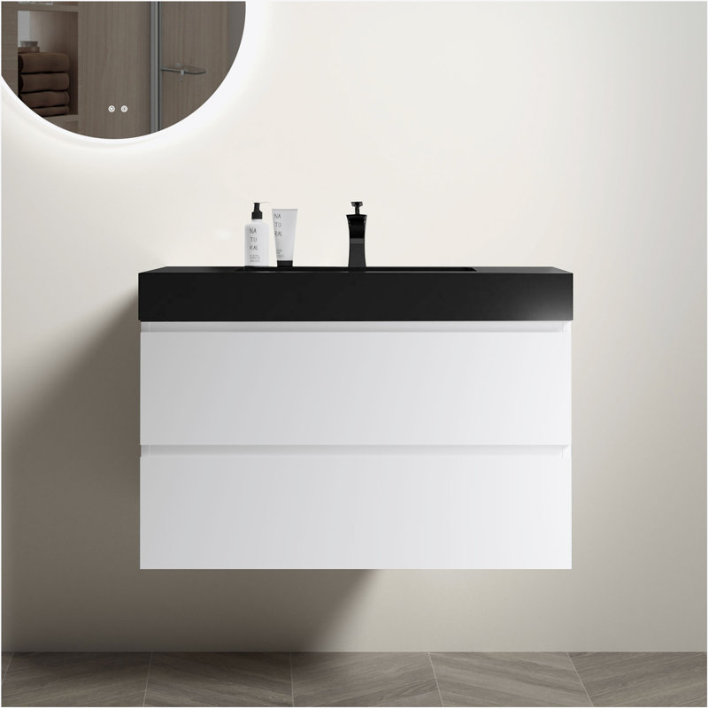 Meuble-lavabo mural flottant avec lavabo et rangement
