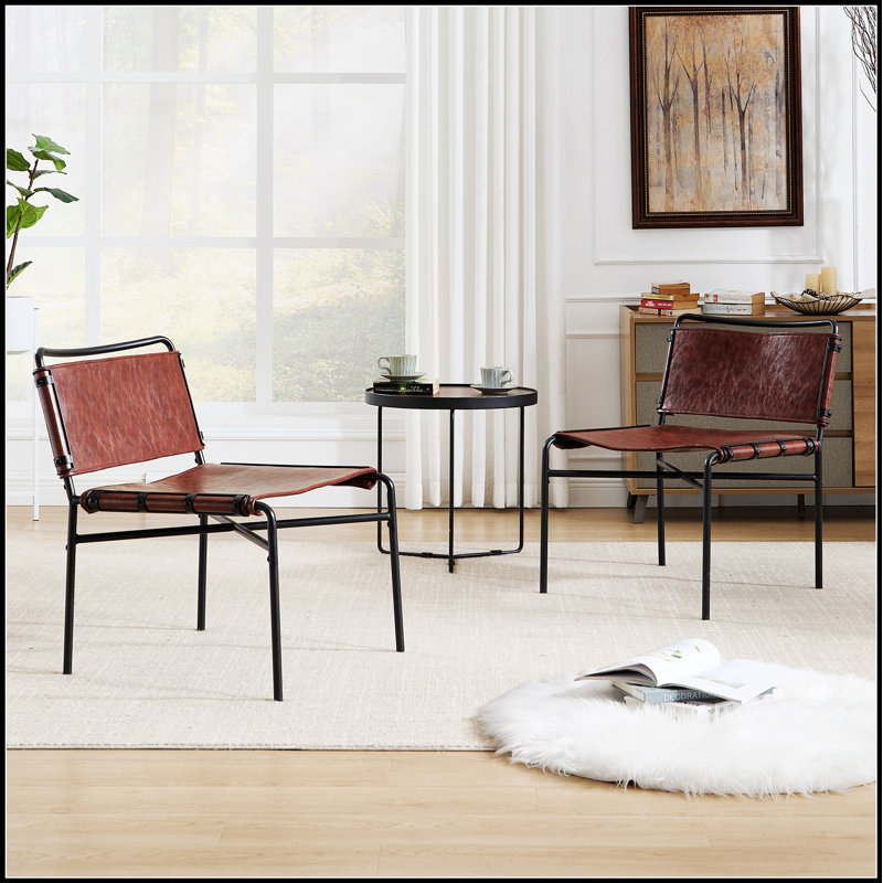 Ensemble de chaises rétro en cuir 2 pièces, design antique moderne avec pieds en métal pour plus de confort et de style, Brun
