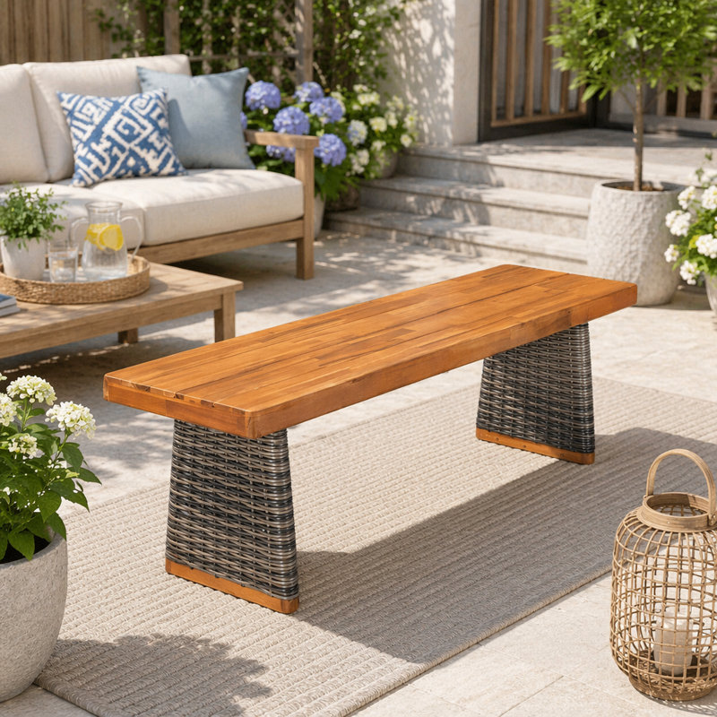Banc de patio en bois, Gris, teck