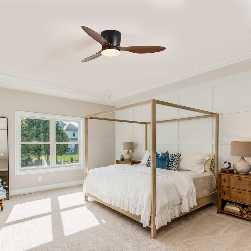 Alrahman 42-inch Flush Mount Farmhouse Ceiling Fan with LED Lights, Wanut