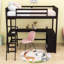 Lit mezzanine simple en bois avec bureau intégré, tablettes, garde-corps et échelle-2010942462