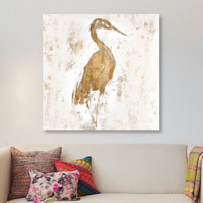 « gilded héron i », reproduction d’art sur toile, H 18 po x l 18 po x P 1,5 po