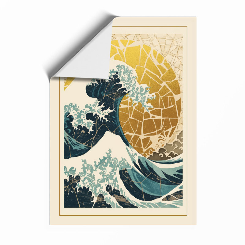 Wave And Rising Sun Japandi - Print, Unframed, A4 - 29.7 x 21.0 cm