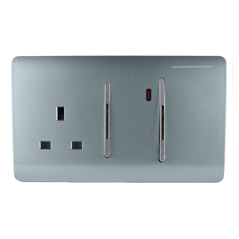 Trendi Switch 45 Amp Cooker Switch & 13 Amp Plug Socket with Neon, Cool Grey