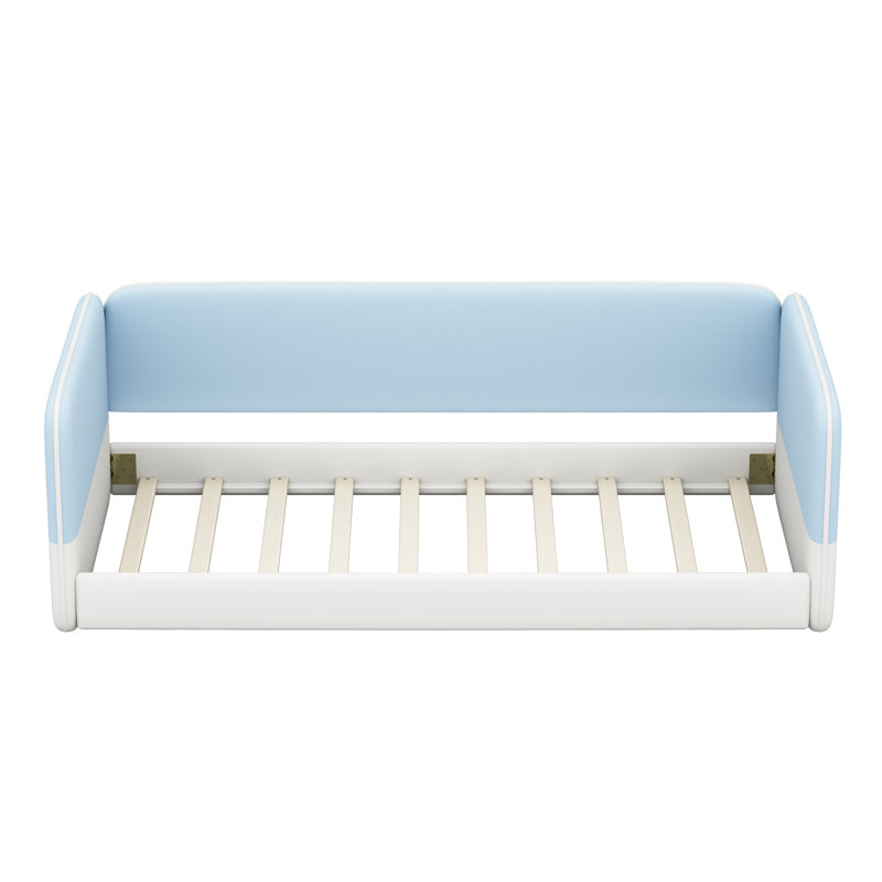 Lit de jour simple pour lit d'enfant simple rembourré Montessori, Blue/White