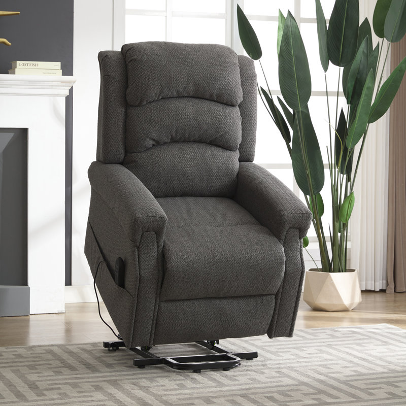 Carnstroan Lift Assist Recliner With Massager, Dark Grey Polyester Twill