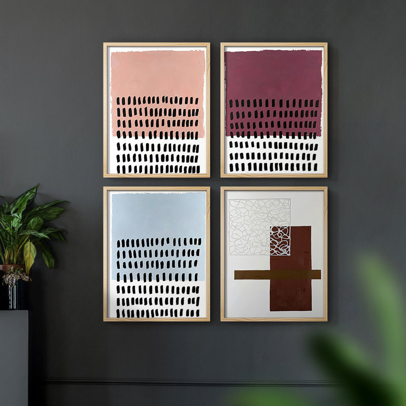 «Colorfield Brushstrokes I», reproduction encadrée - ensemble de 4, H 10 po x l 32 po