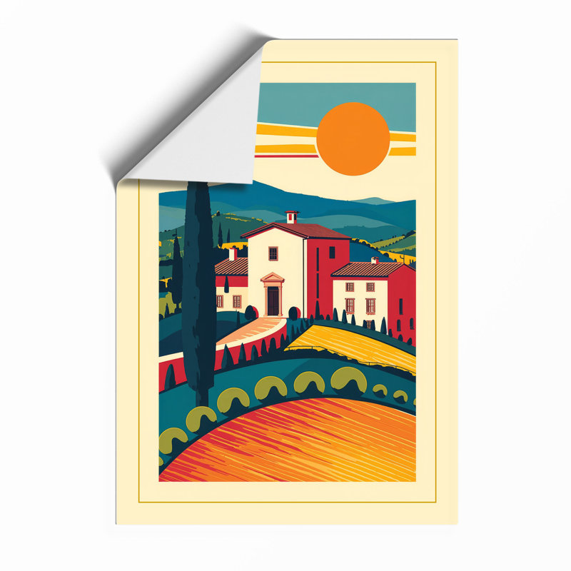 Mediterranean Village In Gold Retro - Print, Unframed, A4 - 29.7 x 21.0 cm