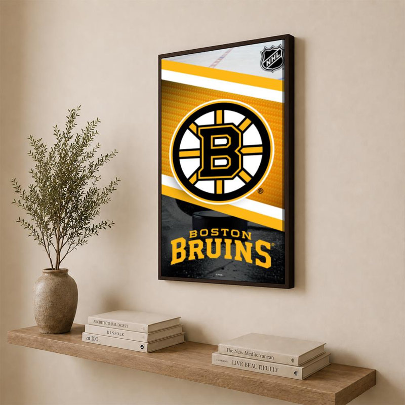 Décoration murale des Bruins de Boston (LNH), H 36 po x l 24 po, Cadre plat flottant, Brun