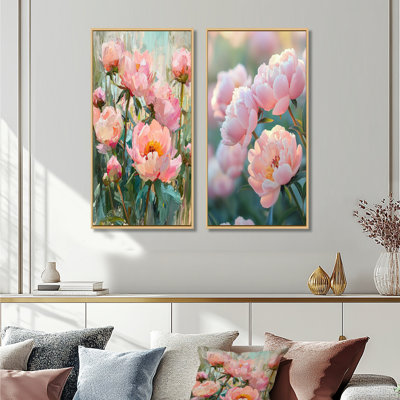 Pivoines au bord du verger I - Collection d'art mural floral 2 pièces