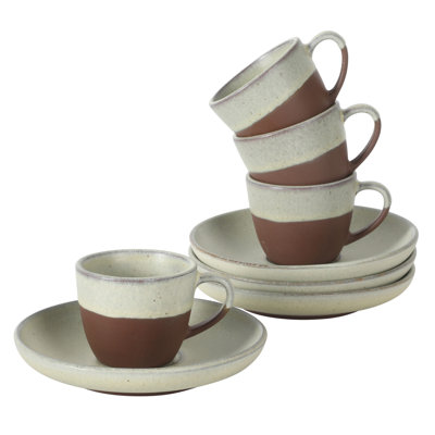 Gibson Elite William Crest 8 Piece Cup & Saucer Set, 4 Stoneware Cups & 4 Saucers, Reactive Glaze Finish, 3.5oz Espresso Cups, 5.5” Saucers, Round Coffee Set, Microwave & Dishwasher Safe - Green
