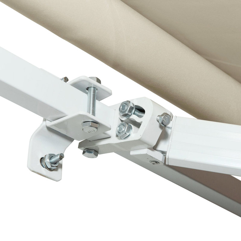 Cream White 12' X 8' Balcony Awning. Retractable Sun Shade With Manual Crank. 280G/M & Water- Fabric. Aluminum Frame For Deck, Yard Patio Awning Shade, Crank Handle, Fabric, Balcony, Yard,