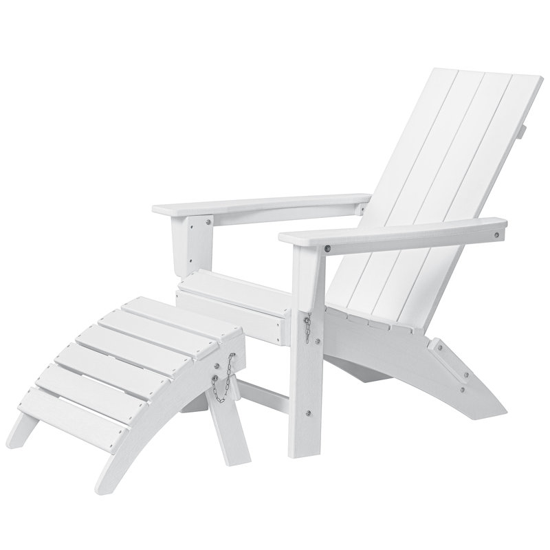 Chaise Adirondack pliante en polyéthylène haute densité (PEHD) avec repose-pieds Tulloch, Blanc