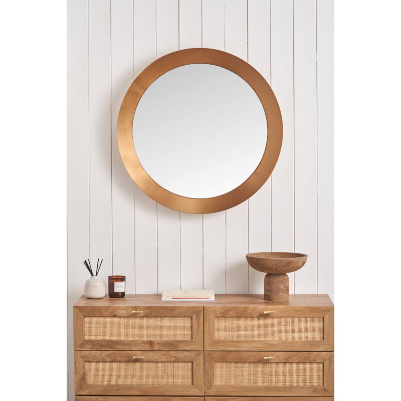 Metal Round Mirror, Burnished Gold, Large