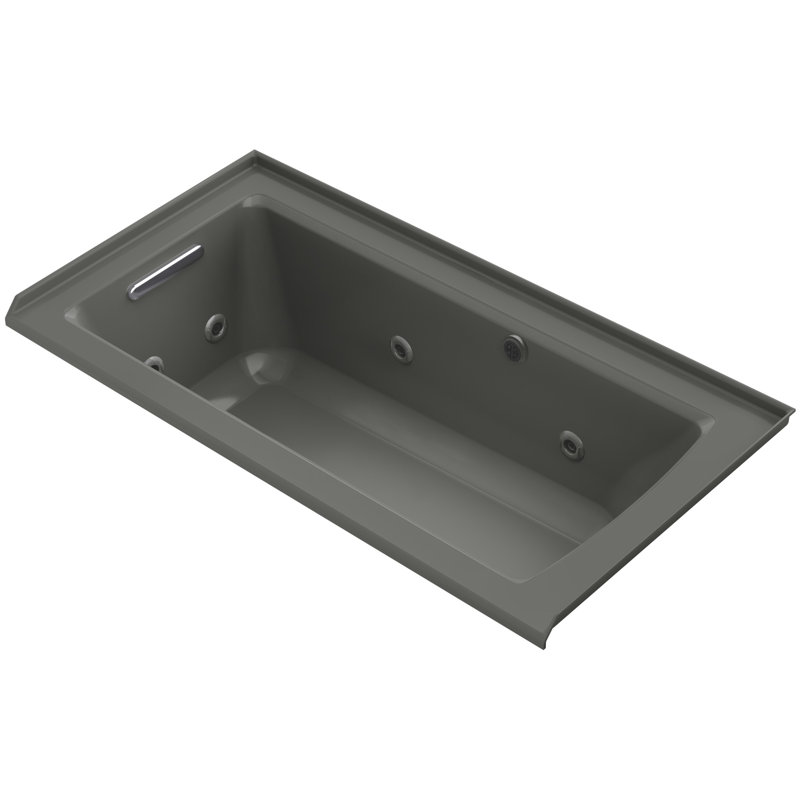 Archer Alcove Whirlpool with Bask Heated Surface, Tile Flange and Left-Hand Drain, Thunder Gray, Left
