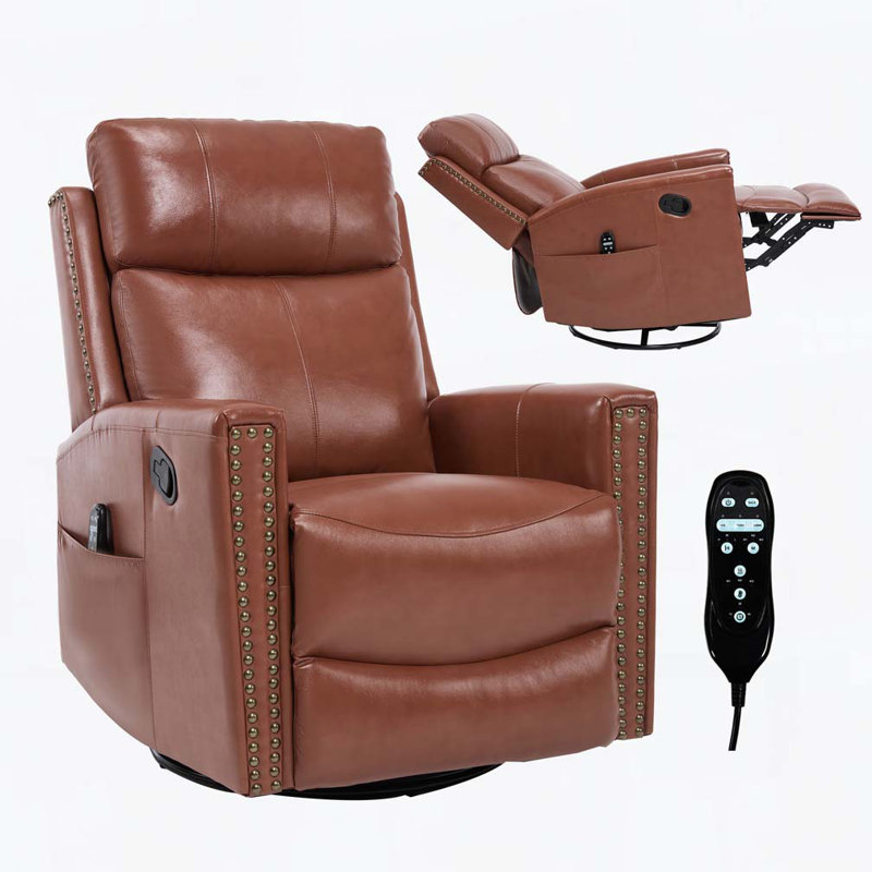 Fauteuil inclinable manuel pivotant en cuir avec massage thermique, Rouge