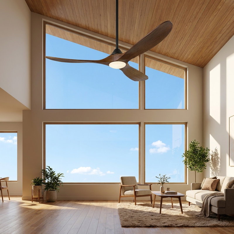 Ventilateur de plafond en bois massif à 3 pales avec lumière, ventilateur de ferme moderne, application intelligente et télécommande, moteur CC réversible silencieux, 6 vitesses, lumière DEL à intensité variable