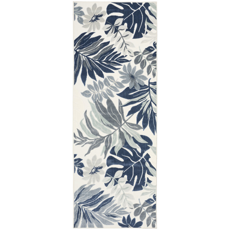 4' x 6' Blue Tropical Rug, Runner 2' x 6', Blue