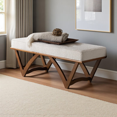 Banc Valentina avec tissu bouclé et finition brune, H 18,04 po x l 46,96 po x P 17,41 po