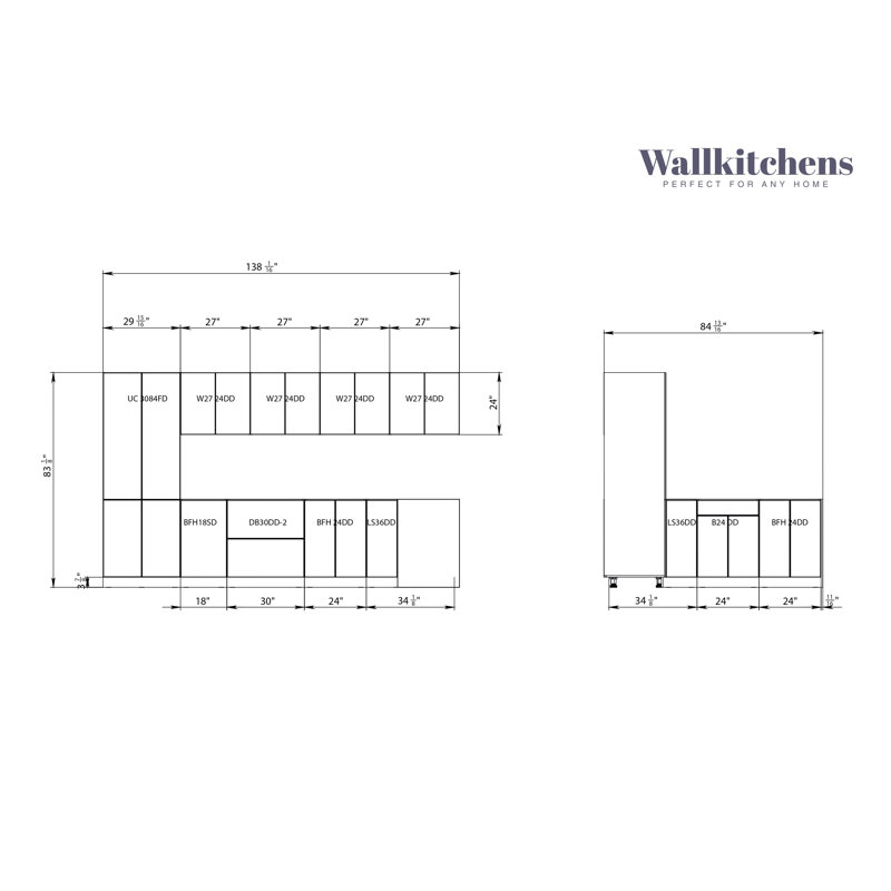 WALLKITCHENS - Cuisine complète moderne en panneau de fibres à densité moyenne (panneau de fibres à densité moyenne) l 138 po x P 85 po x H 138 po 