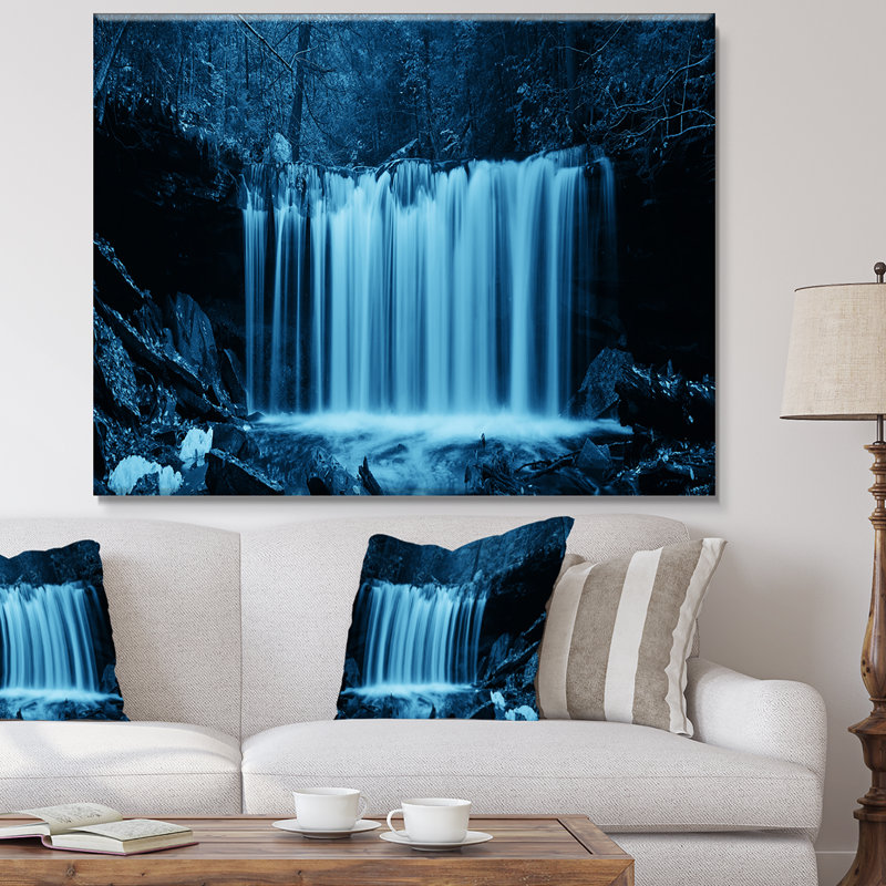 Chutes d'eau en bois noir et blanc - impression de paysage, H 15 po x l 20 po x p 1 po, Bois