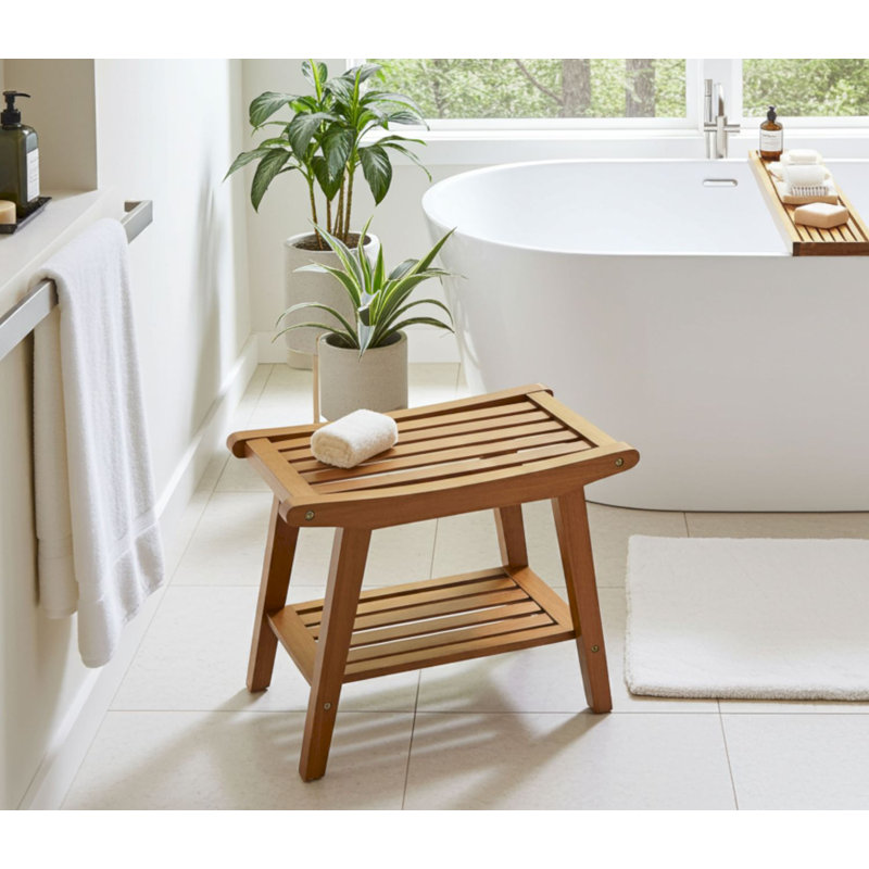 Bamboo 19.5"W Slat Spring Spa Style Bench, Caramel
