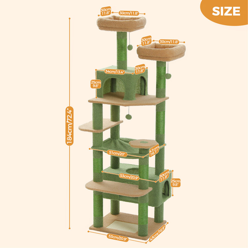 Arbre à chat en peluche 72 po, Green