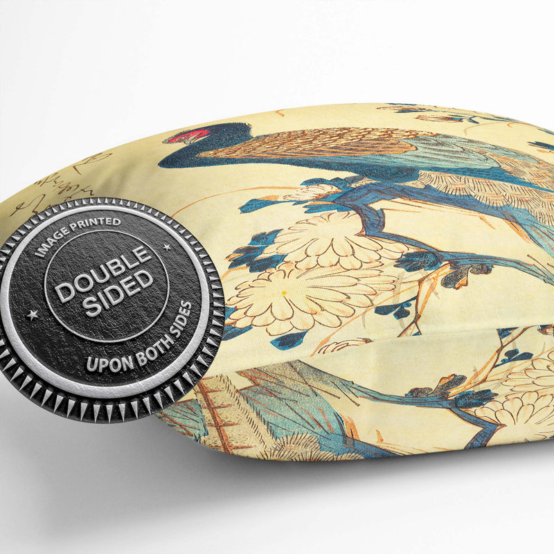 Pheasant and Chrysanthemums by Utagawa Hiroshige Cushion with Filling, 40cm H x 40cm W x 15cm D
