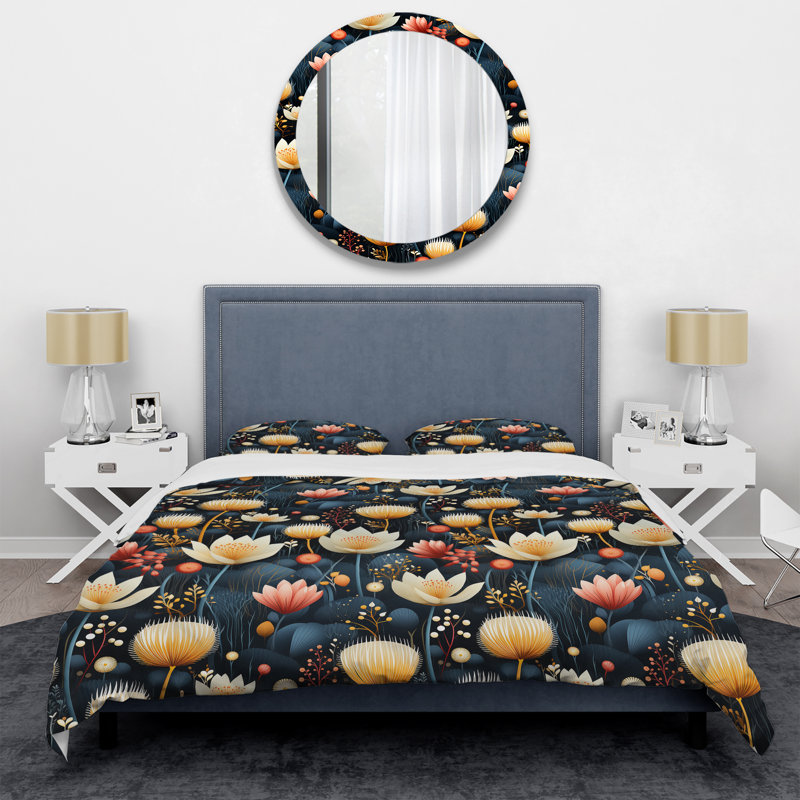 Ensemble de housse de couette à motif floral multicolore bleu à motif floral III