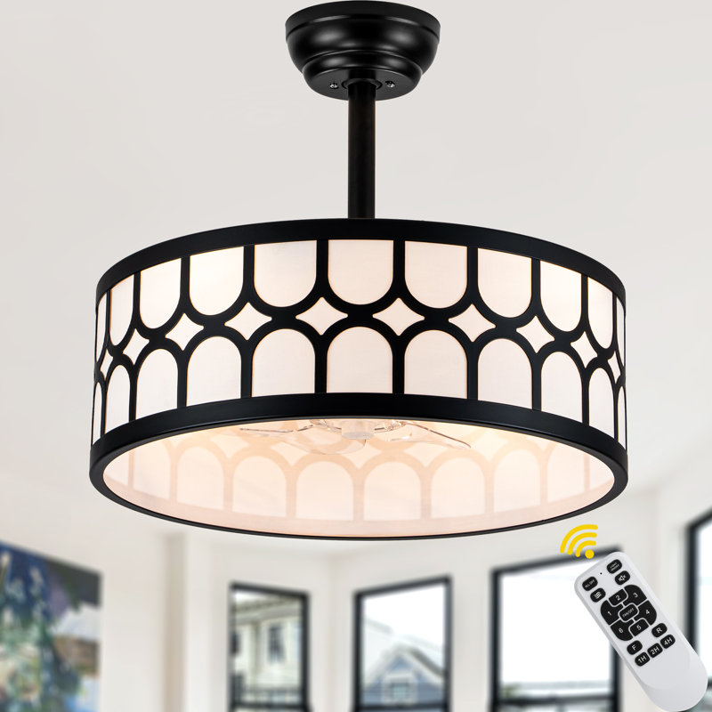 20" Modern Drum Ceiling Fan with Lights and Remote, 6 Speeds Fandelier Ceiling Fan 7-Blade Bedroom Ceiling Fan