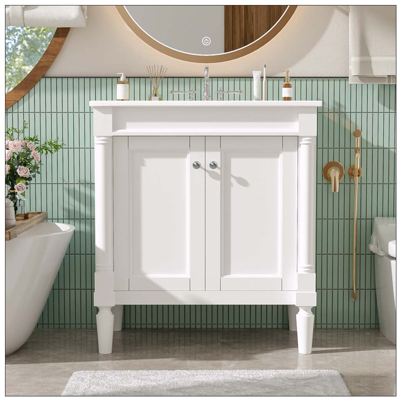 Meuble-lavabo 30 po avec lavabo en céramique, Blanc