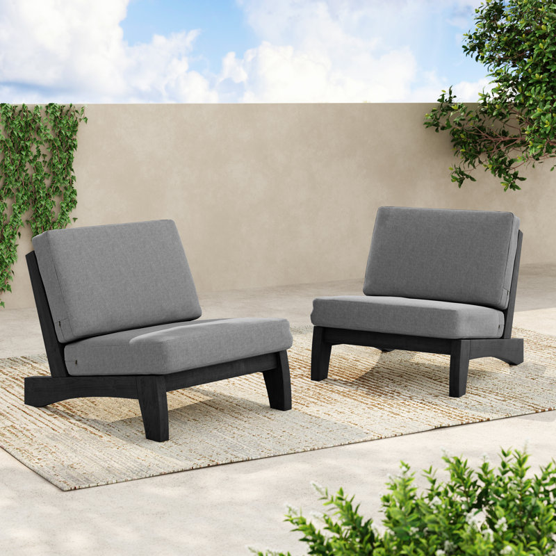 Riggleman Patio Lounge Chair with Cushions and Elegant Wooden Frame, White, Brown
