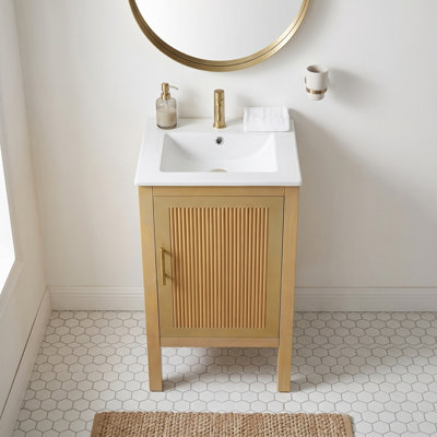 Armoire de salle de bain compacte 18 "avec lavabo en céramique - Petit meuble-lavabo avec tablette réglable, charnières à fermeture en douceur et organisateur de porte pour salle d'eau