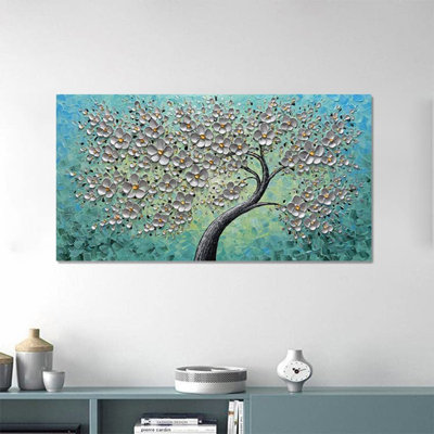 Fleur dorée, peinture à l'huile sur toile, arbre de vie, peinture à l'huile à la main