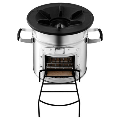 Wood Burning Rocket Stove For Outdoor - Stainless Steel Single Door With Carrying Bag, Suitable Backyard And Camping, Burns Twigs Or Sticks, 13.95 In Depth, Width, 12.97 Height, 14.03 Lb Weight