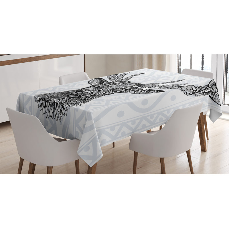 Nappe cerf, motif floral de cerf polynésien à motif de bohème de style bohème, couverture de table rectangulaire pour décor de cuisine de salle à manger, 52 po x 70 po, noir et blanc
