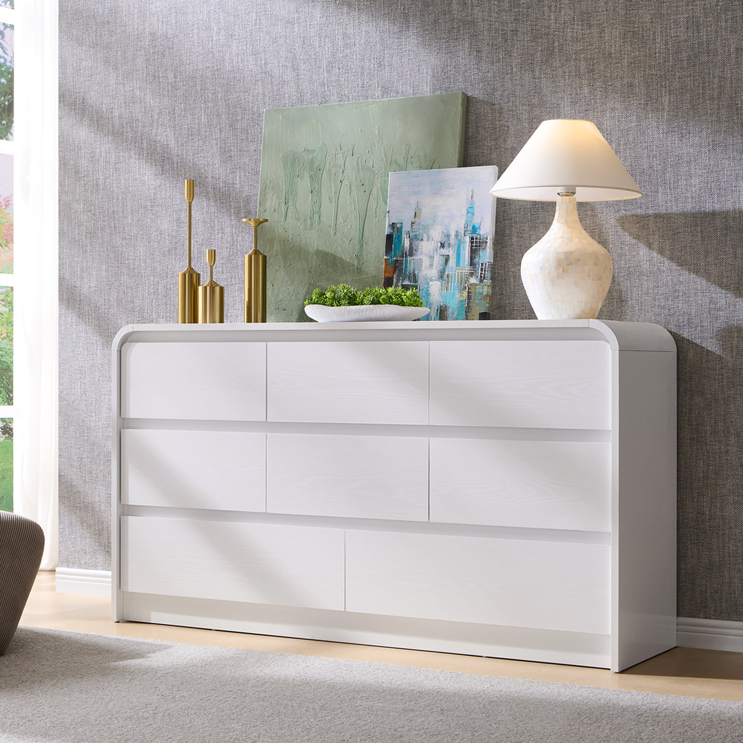 Maud Modern 8 Drawers Dresser for Bedroom, 55" Wide Dressers & Chest of Drawers w/Curved Profile Design