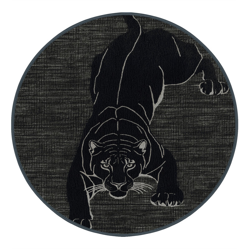  Tapis noir lavable Jaguar Big Cats, Rond 5 pi