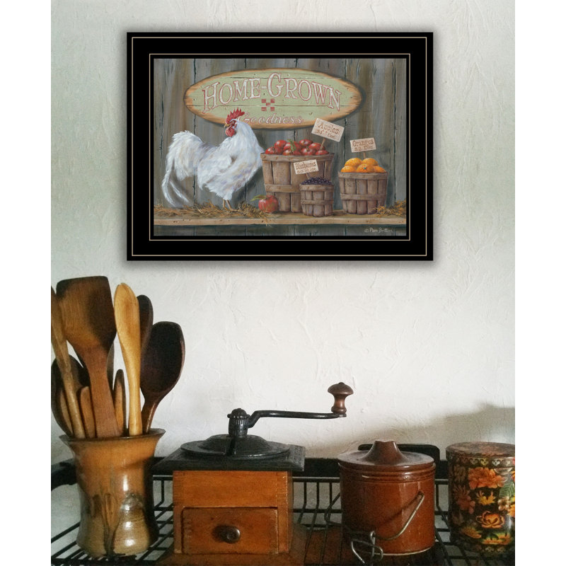 "Home Grown", art mural encadré pour la maison par Pam Britton, H 15 po x l 19 po x P 1 po, Encadré noir / blanc