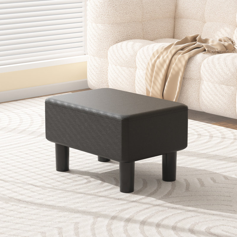 Petit repose-pieds en cuir avec repose-pieds, Noir, noir, noir, noir