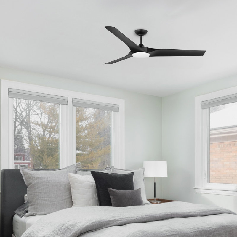Gossamer Color-changing Indoor/Outdoor Ceiling Fan with Light and Remote (3-Blade), Matte Black with Matte Black Blade