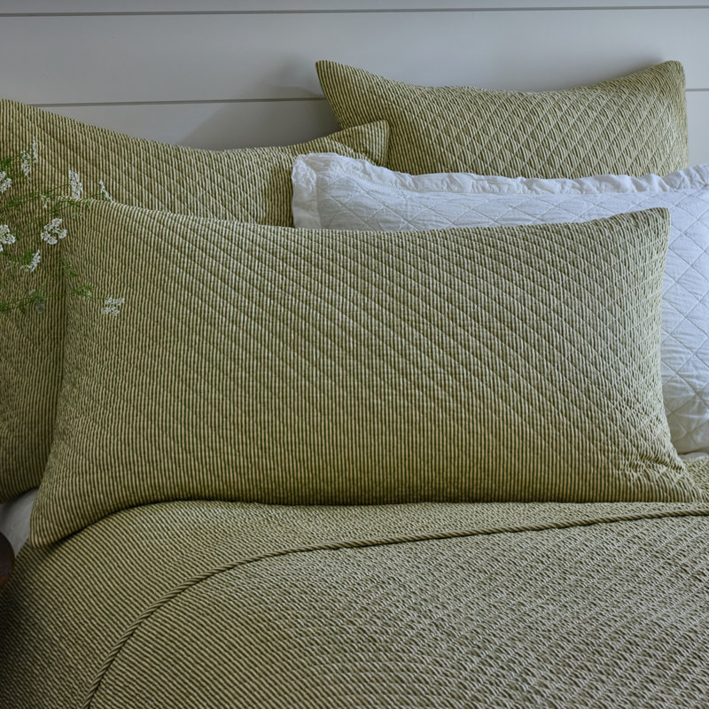 Farmhouse Stripe Stripe Cotton Sham, Moss Green, King
